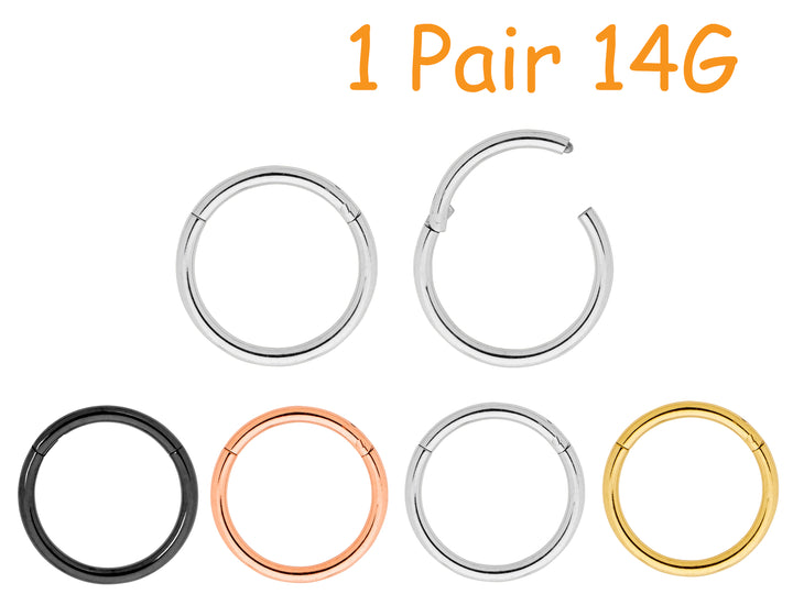 1 Pair 14G (thickest) Stainless Steel Polished Hinged Hoop Segment Rings Sleeper Earrings 6mm-12mm - PFGWholesale