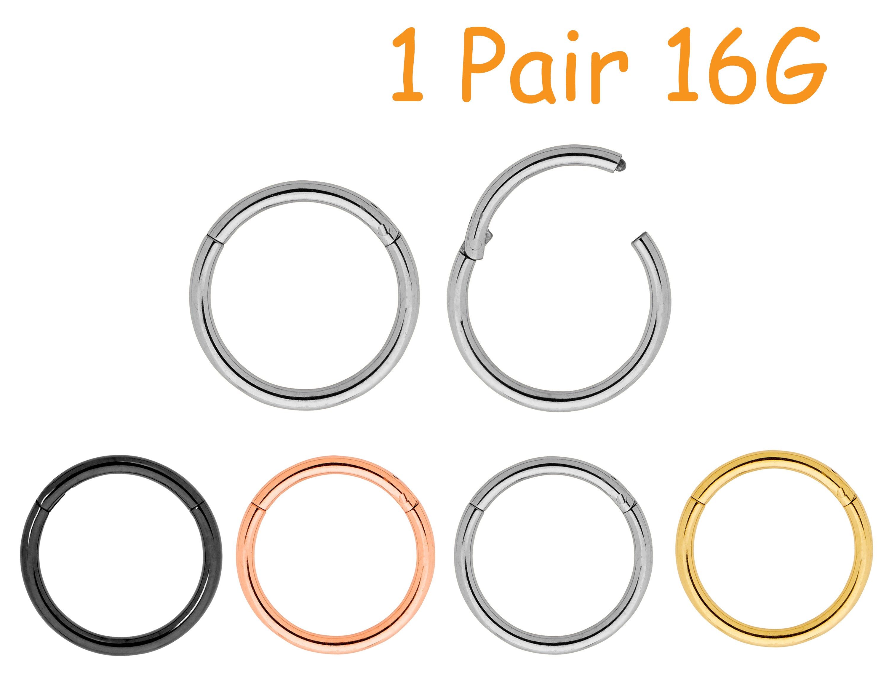 1 Pair 16G thick Titanium Polished Hinged Hoop Segment Rings Sleeper Earrings 6mm 16mm