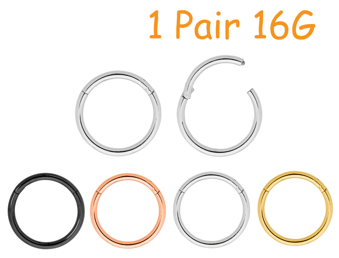 1 Pair 16G Stainless Steel Polished Hinged Hoop Segment Rings Sleeper Earrings 5mm-16mm - PFGWholesale