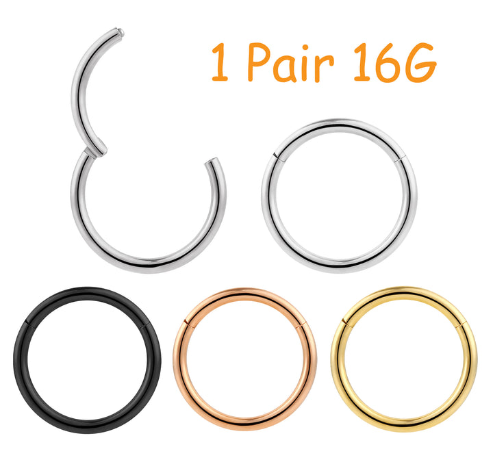 1 Pair 16G Titanium Polished Hinged Hoop Segment Nose Rings Earrings 6mm - 16mm