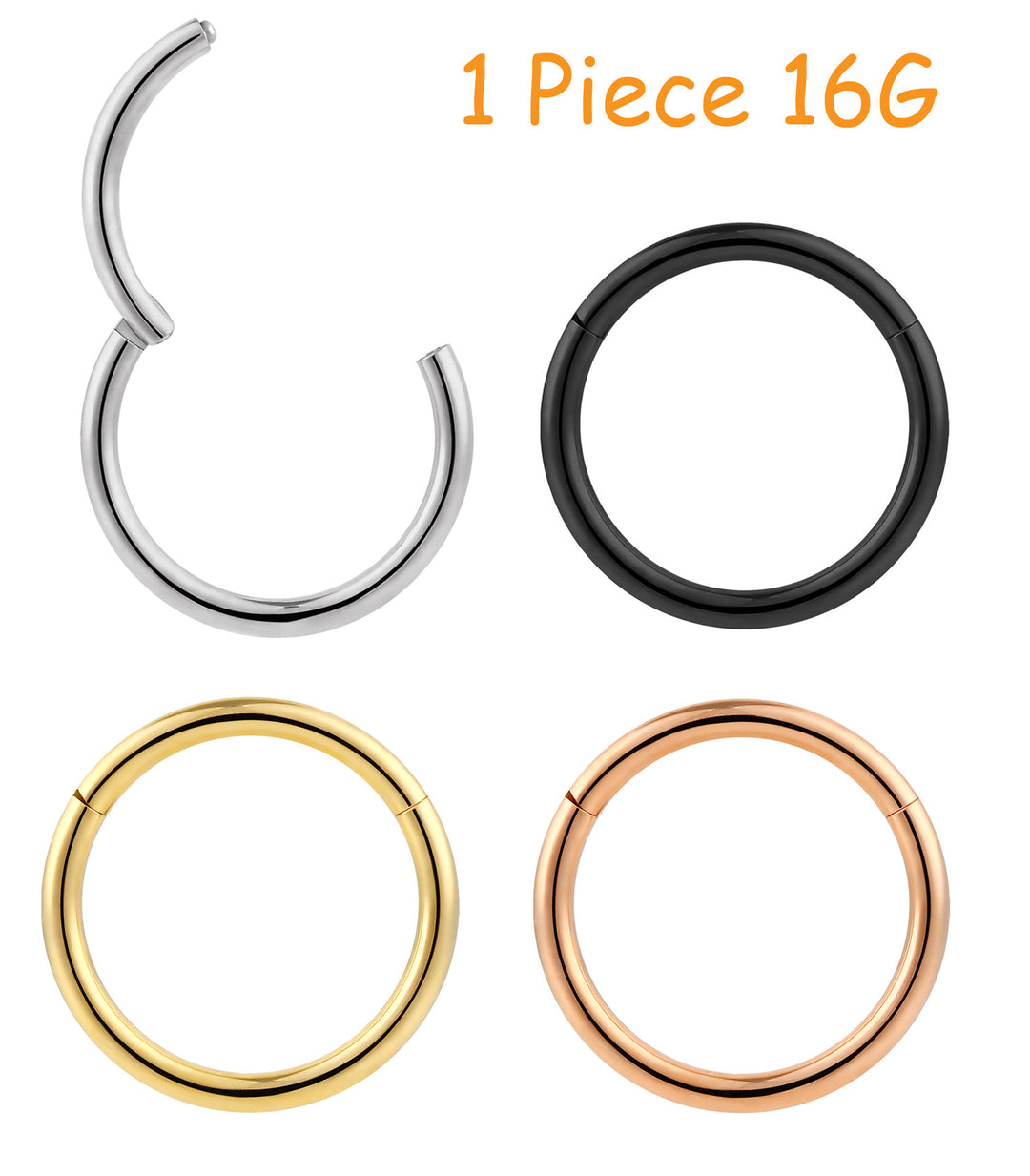 1 Piece 16G Titanium Polished Hinged Hoop Segment Nose Ring Piercing Earring 6mm - 16mm