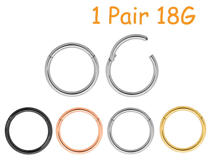 1 Pair 18G Titanium Polished Hinged Hoop Segment Rings Sleeper Earrings 6mm - 13mm - PFGWholesale