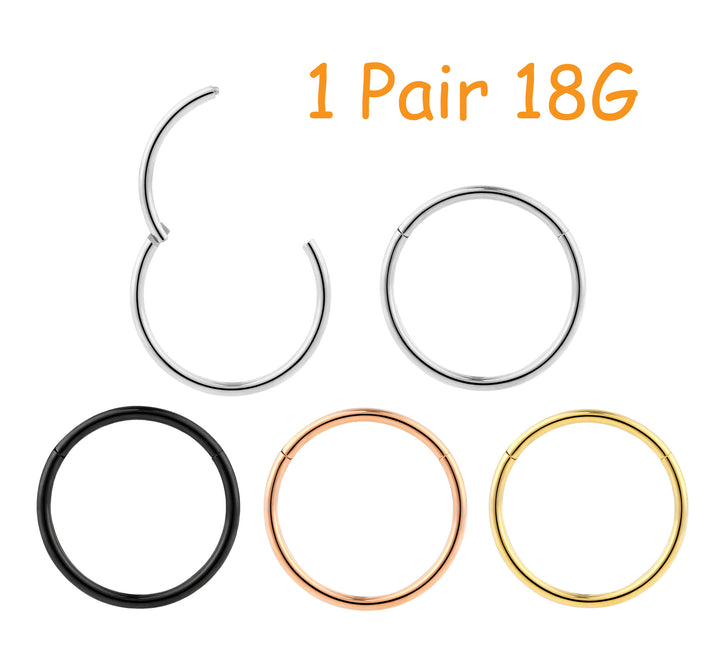 1 Pair 18G Titanium Polished Hinged Hoop Segment Nose Rings Earrings 6mm - 13mm