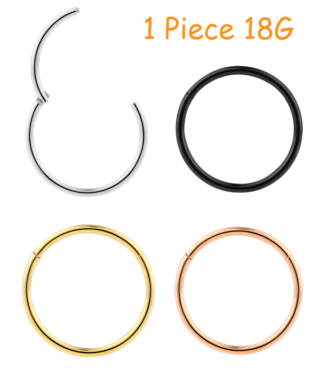 1 Piece 18G Stainless Steel Polished Hinged Hoop Segment Nose Ring Piercing Earring 6mm - 13mm