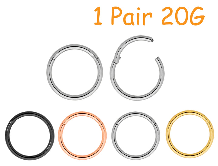 1 Pair 20G (thinnest) Titanium Polished Hinged Hoop Segment Rings Sleeper Earrings 6mm - 10mm - PFGWholesale