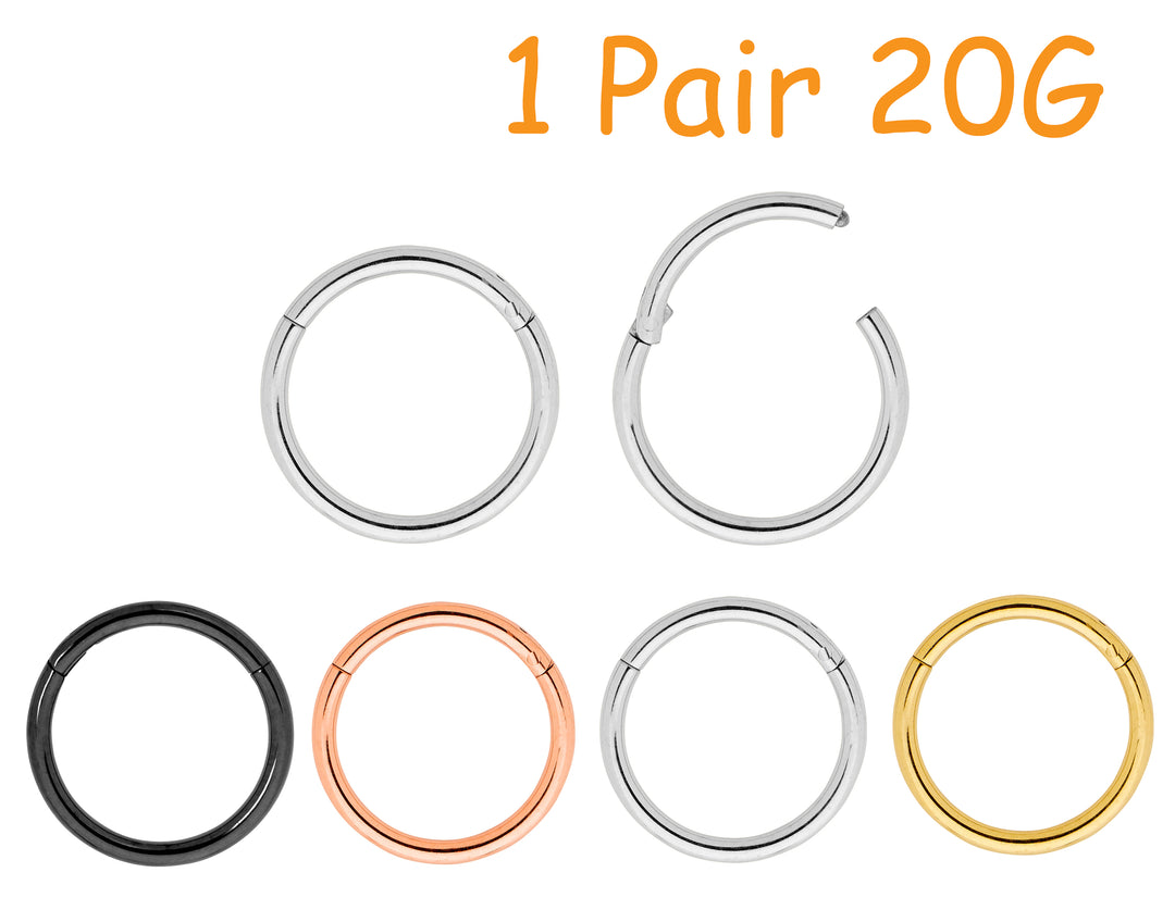 1 Pair 20G (thinnest) Stainless Steel Polished Hinged Hoop Segment Rings Sleeper Earrings 5mm-10mm - PFGWholesale
