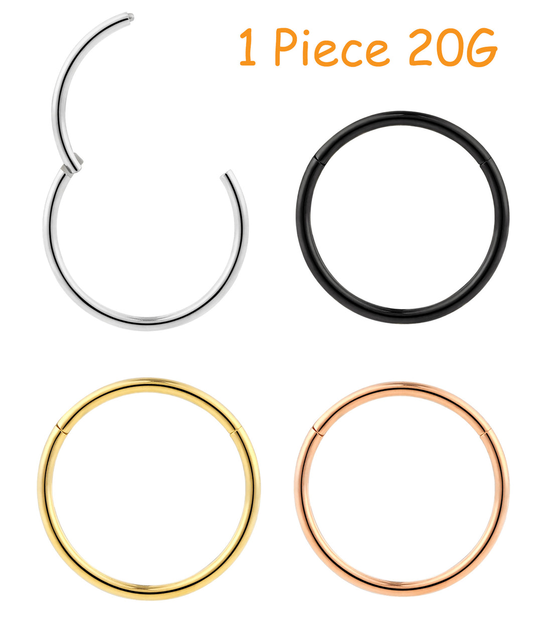 1 Piece 20G (thinnest) Stainless Steel Polished Hinged Hoop Segment Nose Ring Piercing Earring 6mm - 10mm