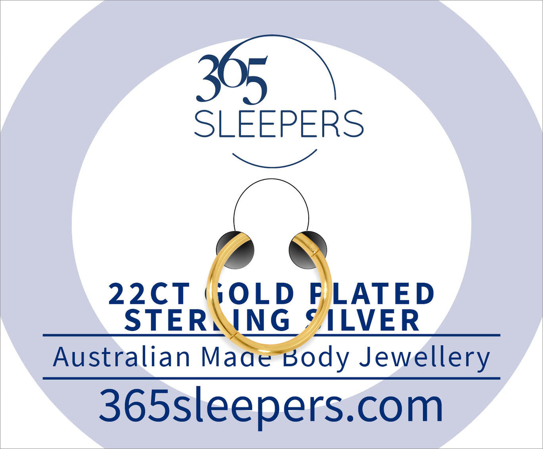 22ct Gold Plated Sterling Silver Polished Hinged Hoop Sleeper Earrings 8mm - 14mm - PFGWholesale