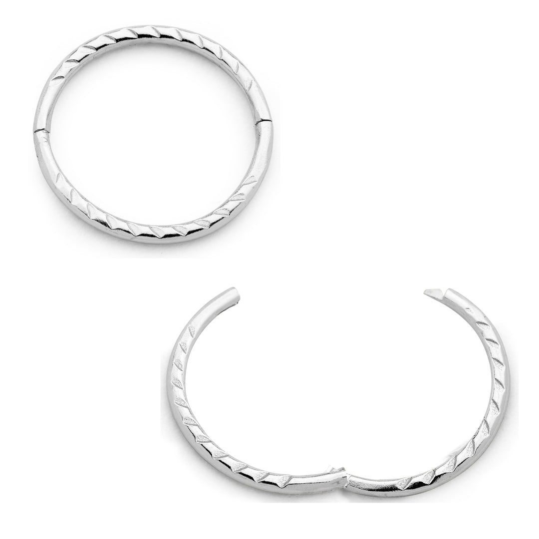 Pair Solid Sterling Silver Diamond-Cut Twist Hinged Hoop Sleeper