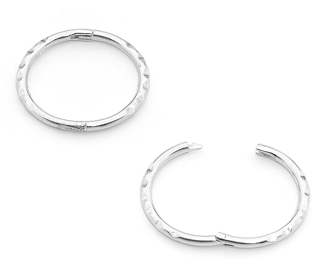 Solid Sterling Silver Faceted Hinged Hoop Sleeper Earrings 8mm - 14mm - PFGWholesale