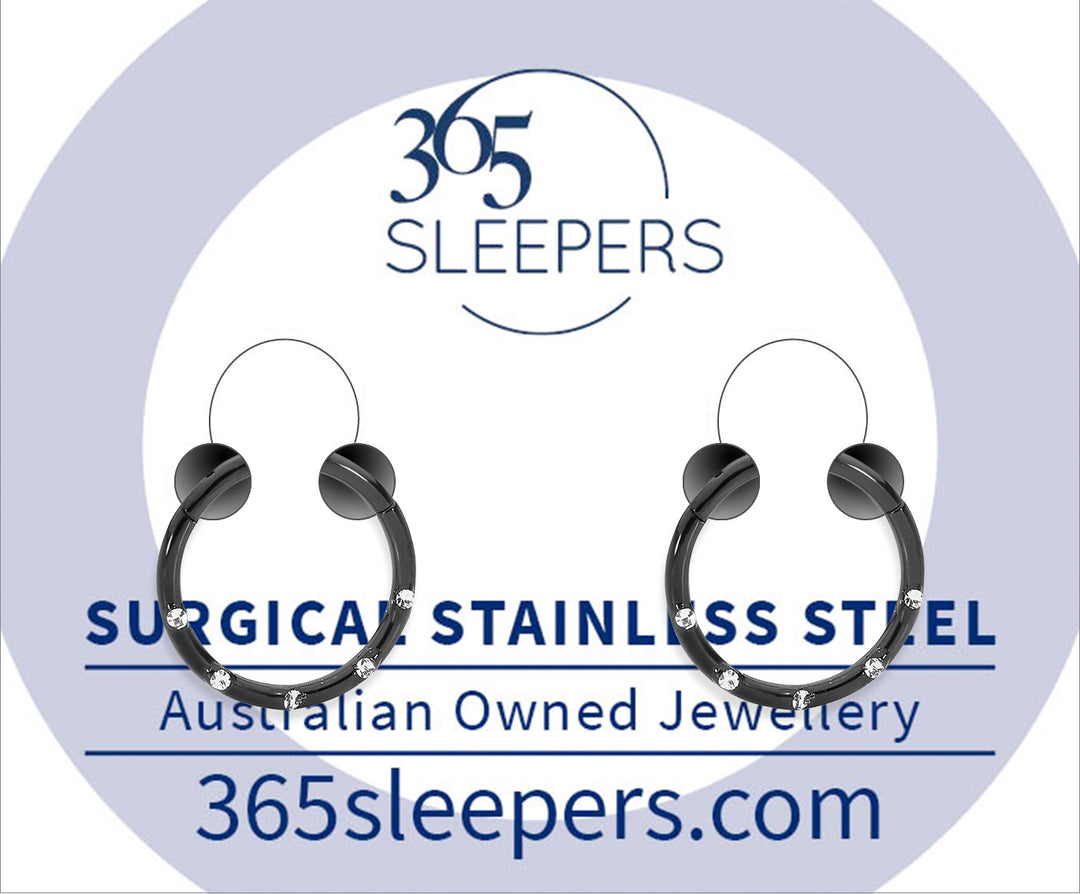 1 Pair 16G Stainless Steel Gem Hinged Hoop Segment Rings Sleeper Earrings 8mm 10mm - PFGWholesale