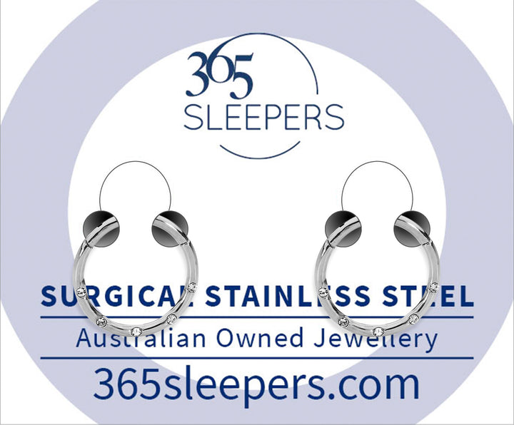 1 Pair 16G Stainless Steel Gem Hinged Hoop Segment Rings Sleeper Earrings 8mm 10mm - PFGWholesale