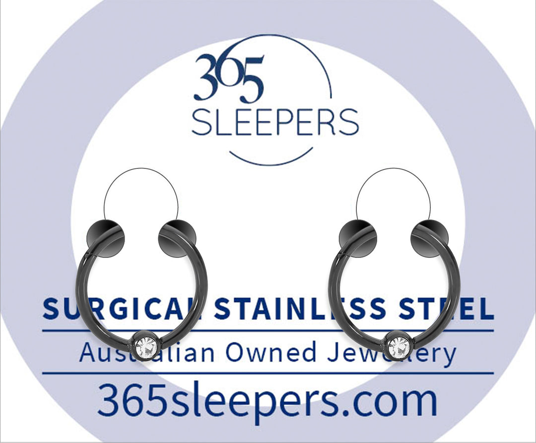 1 Pair 18G Stainless Steel Gem Hinged Hoop Segment Ball Closure Rings Sleeper Earrings 6mm - 10mm - PFGWholesale