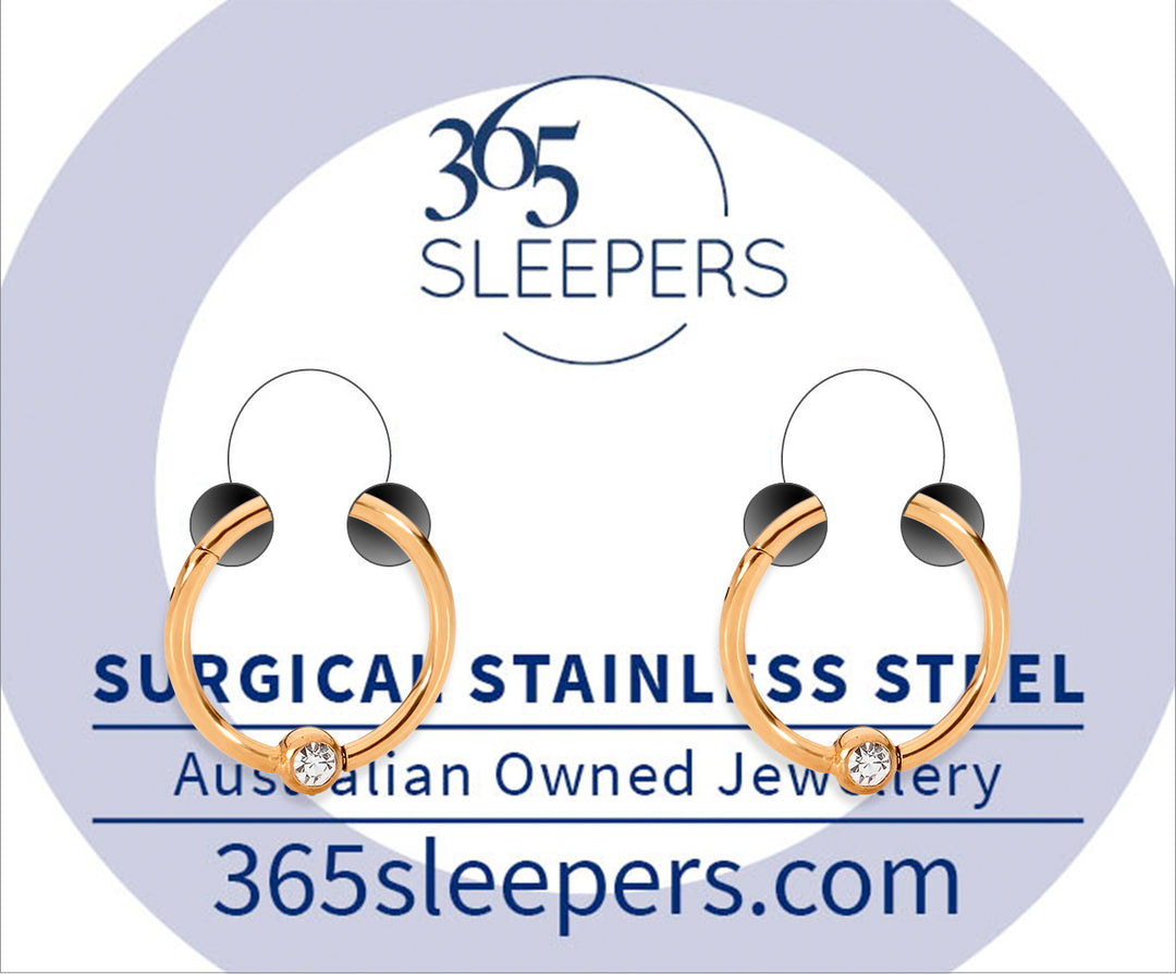 1 Pair 16G Stainless Steel Gem BCR Hinged Hoop Segment Ball Closure Rings Sleeper Earrings 6mm - 10mm - PFGWholesale