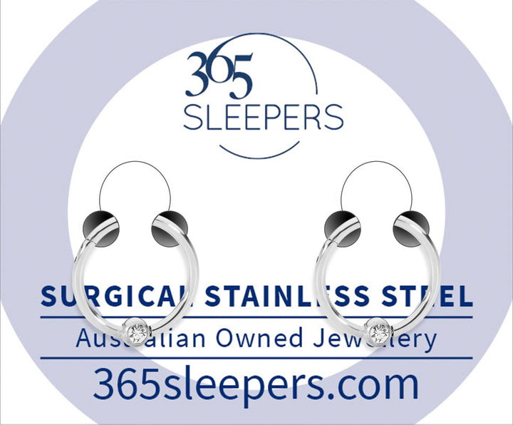 1 Pair 16G Stainless Steel Gem BCR Hinged Hoop Segment Ball Closure Rings Sleeper Earrings 6mm - 10mm - PFGWholesale