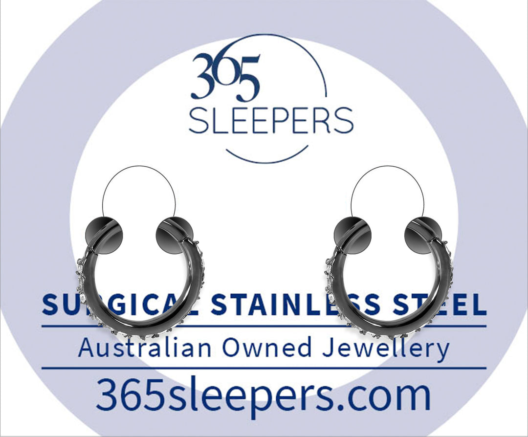 1 Pair 16G Stainless Steel Pave Gem Hinged Hoop Segment Rings Sleeper Earrings 7mm - 14mm - PFGWholesale