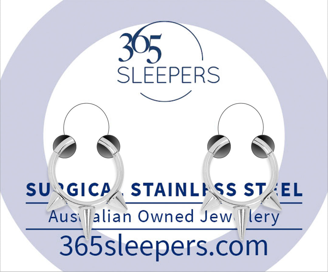 1 Pair 16G Stainless Steel Spike Hinged Hoop Segment Rings Sleeper Earrings 8mm 10mm - PFGWholesale