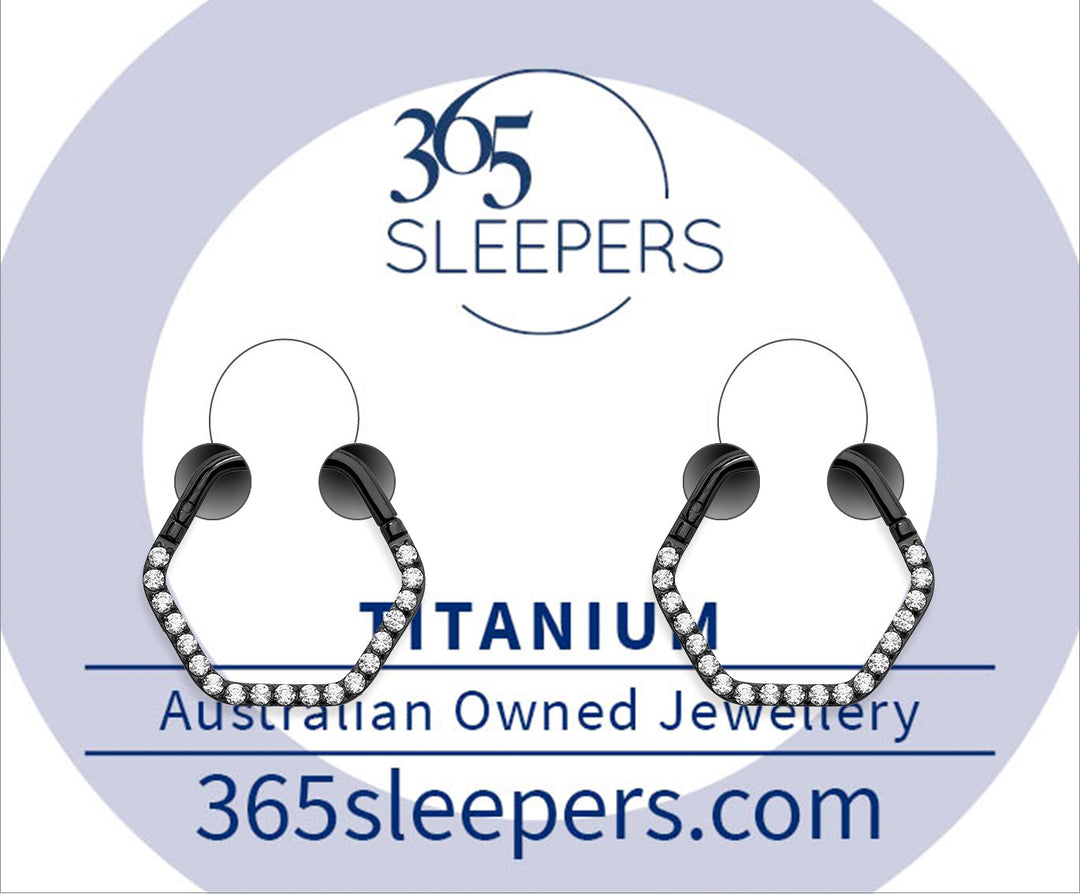 1 Pair 16G Titanium Hexagonal Gem Hinged Hoop Segment Rings Sleeper Earrings 8mm 10mm - PFGWholesale