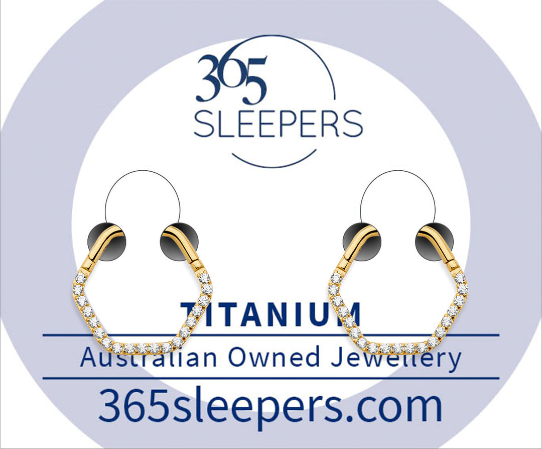 1 Pair 16G Titanium Hexagonal Gem Hinged Hoop Segment Rings Sleeper Earrings 8mm 10mm - PFGWholesale