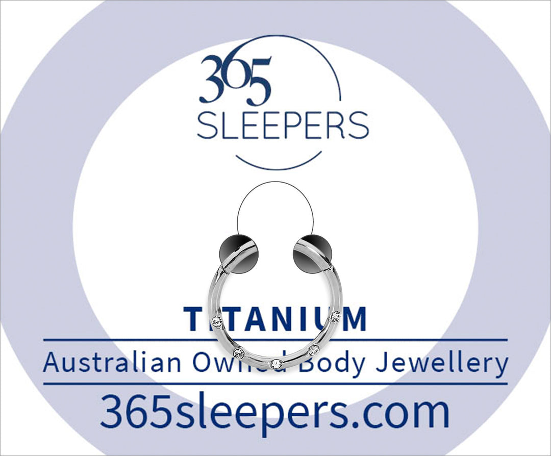 365 Sleepers 1 Piece Titanium 5 Gem Hinged Segment Ring - 16G - PFGWholesale