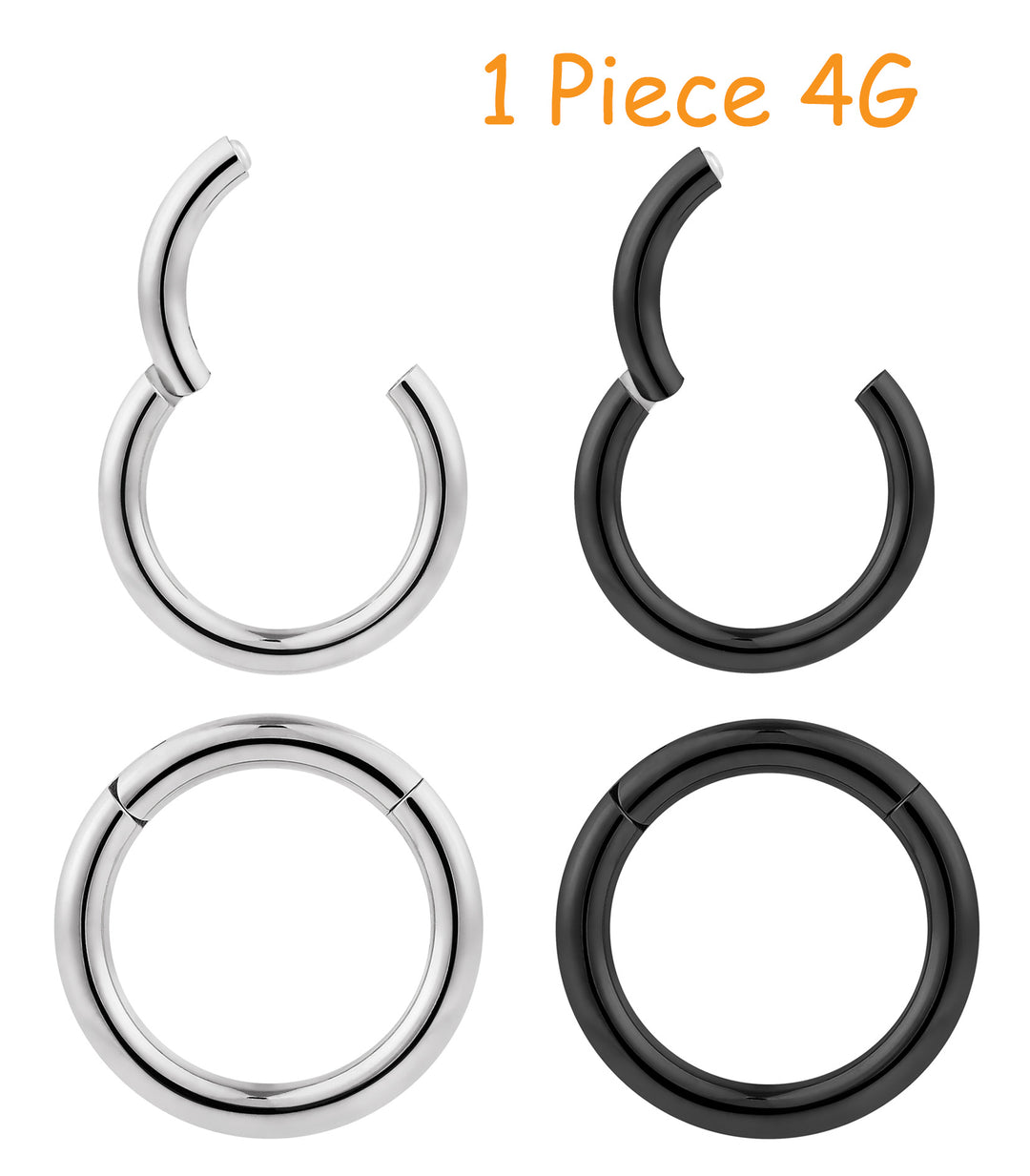 1 Piece 4G Stainless Steel Polished Hinged Hoop Segment Nose Ring Piercing Earring 14mm - 20mm