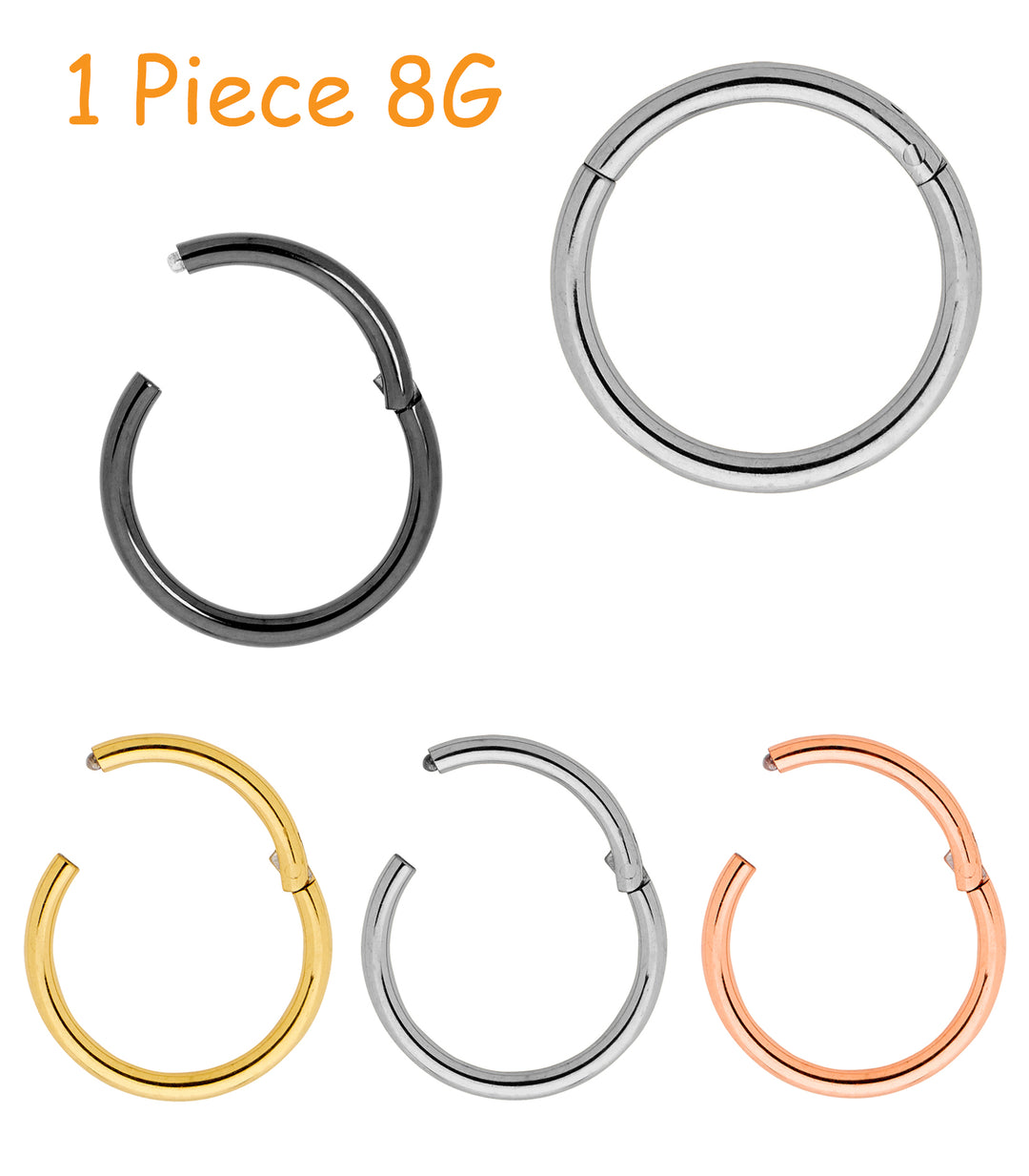 1 Piece 8G (thickest) Titanium Polished Hinged Hoop Segment Ring Piercing Earring 10mm - 18mm - PFGWholesale
