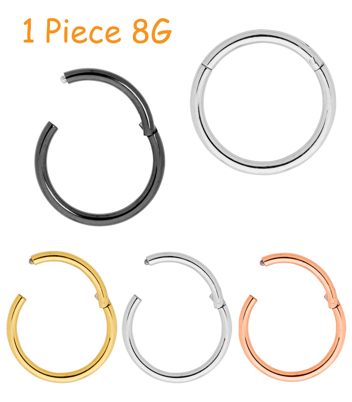 1 Piece 8G Stainless Steel Polished Hinged Hoop Segment Nose Ring Piercing Earring 10mm - 18mm - PFGWholesale