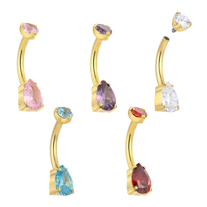 Titanium Internally Threaded Belly Button Ring Navel Barbell Pink Blue Amethyst Red Crystal Gem Body Piercing Jewellery 10mm
