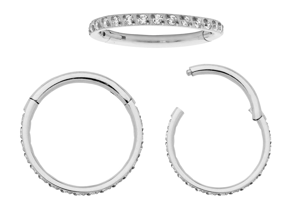 1 Pair Titanium Pave Set Gem Sleeper Earrings - 16G - PFGWholesale
