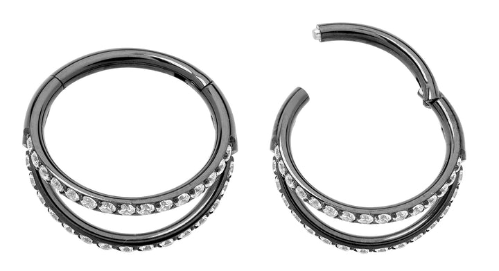 1 Pair Titanium Gem Double-Hoop Hinged Segment Ring - 16G - PFGWholesale