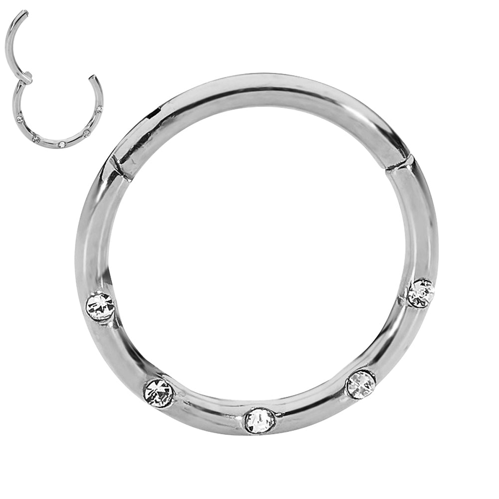 2pcs Titanium Gem Hinged Hoop Segment Ring Earrings - PFGWholesale