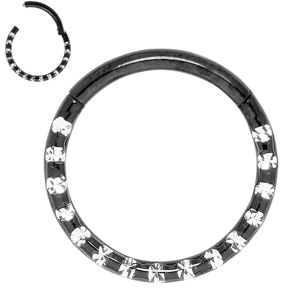 2pcs Titanium Gem Hinged Hoop Segment Ring Earrings - PFGWholesale
