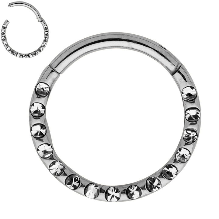 2pcs Titanium Gem Hinged Hoop Segment Ring Earrings - PFGWholesale