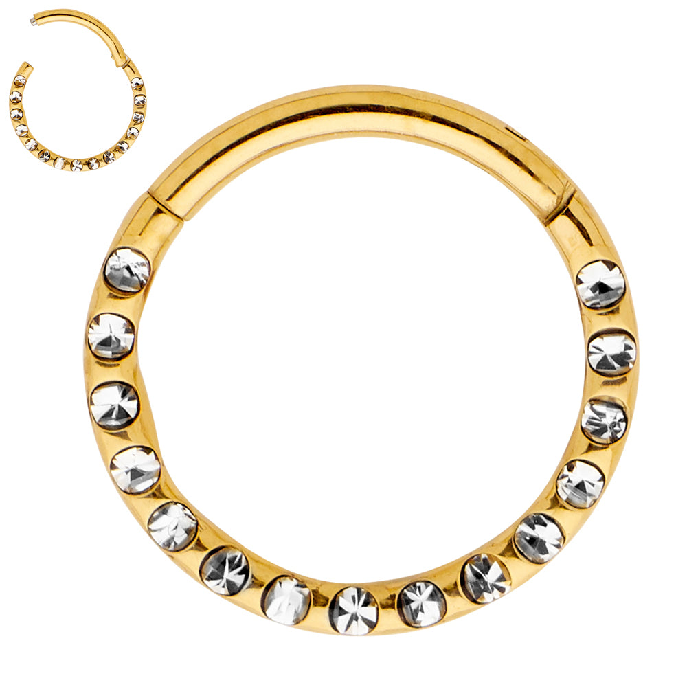 2pcs Titanium Gem Hinged Hoop Segment Ring Earrings - PFGWholesale