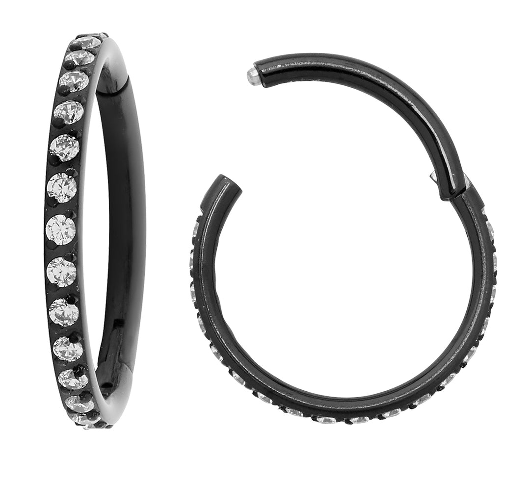 2pcs Titanium Pave Gem Hinged Hoop Segment Ring Earrings - PFGWholesale