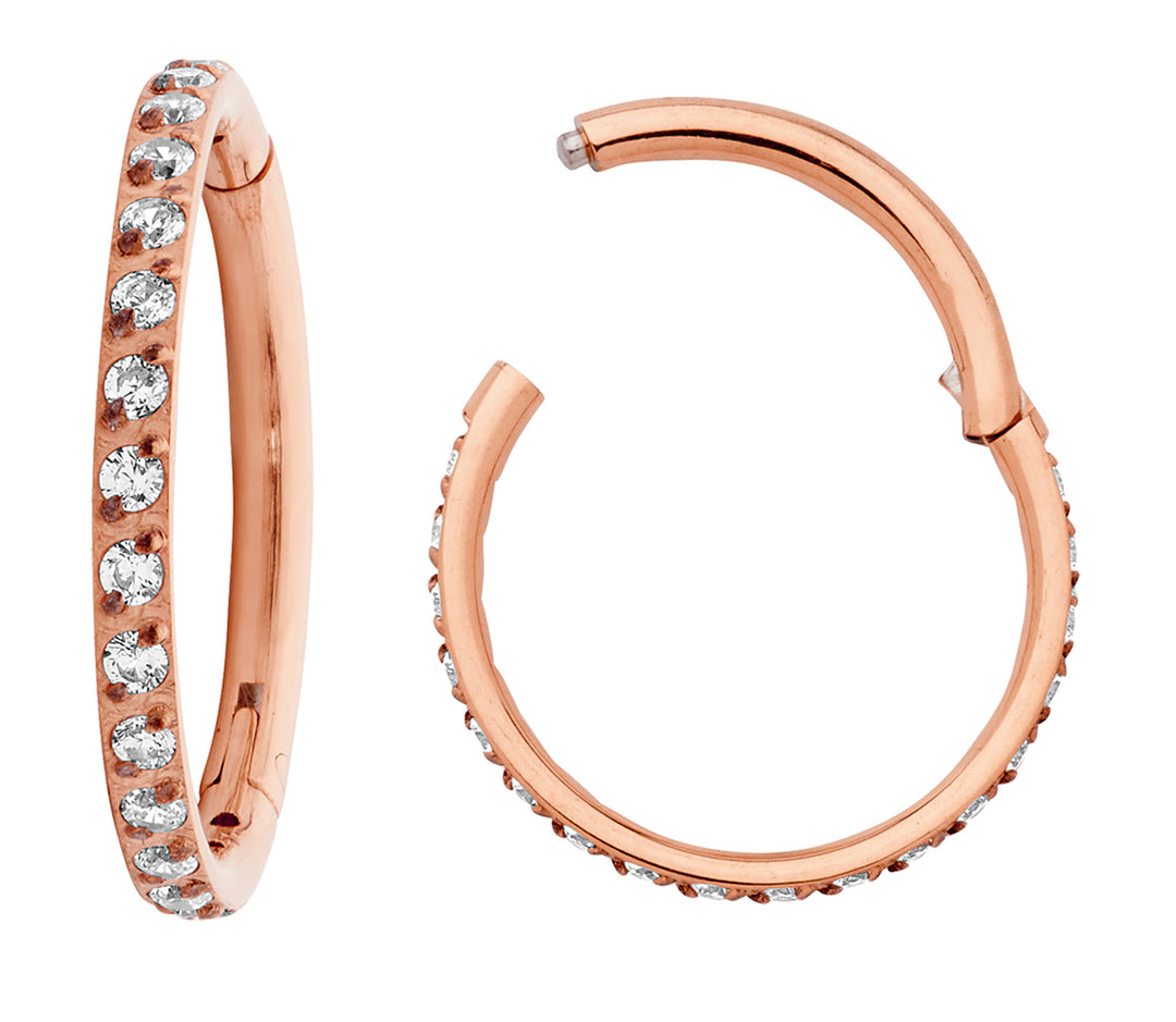 2pcs Titanium Pave Gem Hinged Hoop Segment Ring Earrings - PFGWholesale