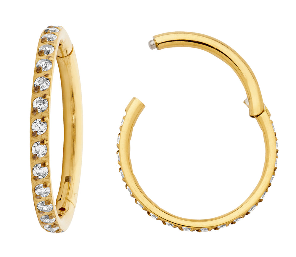 2pcs Titanium Pave Gem Hinged Hoop Segment Ring Earrings - PFGWholesale