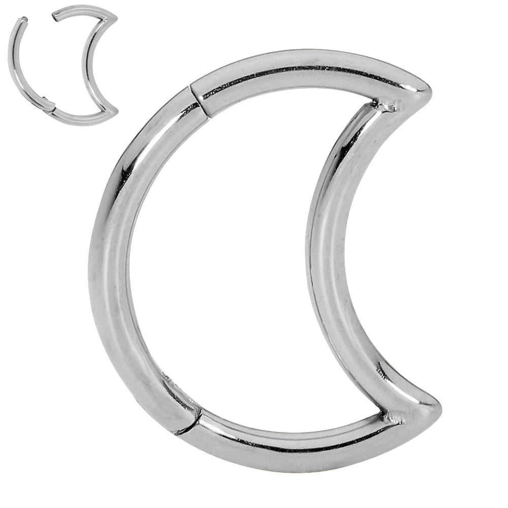 2pcs Titanium Moon Hinged Hoop Segment Ring Earrings