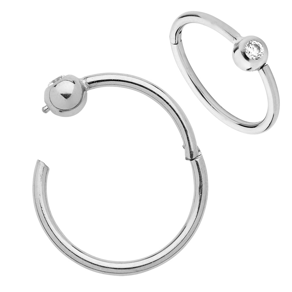 1 Piece 18G Titanium Gem BCR Hinged Hoop Segment Ball Closure Ring Piercing Earring 6mm - 10mm - PFGWholesale