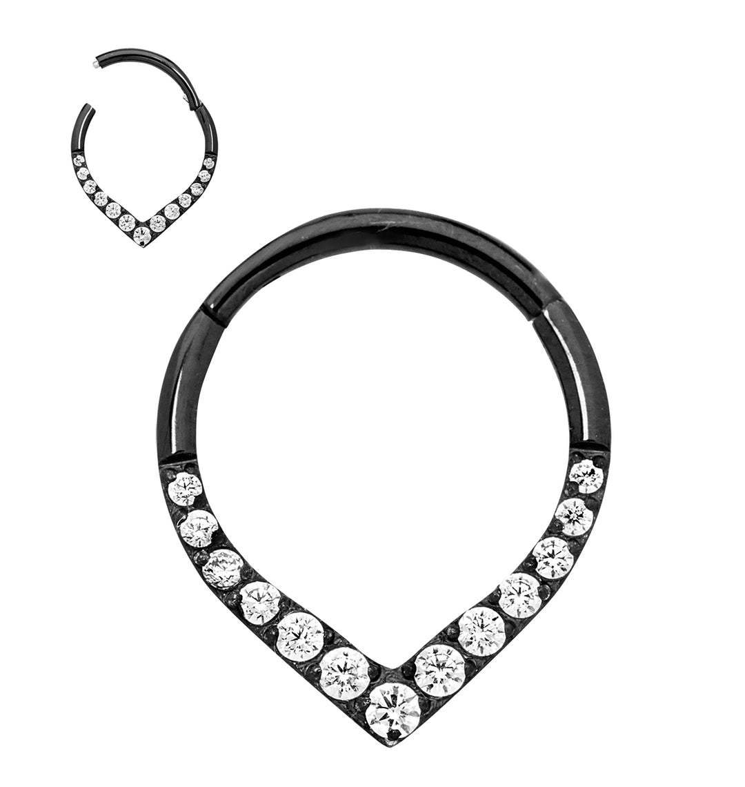 2pcs Titanium Gem Tear Drop Hinged Hoop Segment Ring Earrings - PFGWholesale