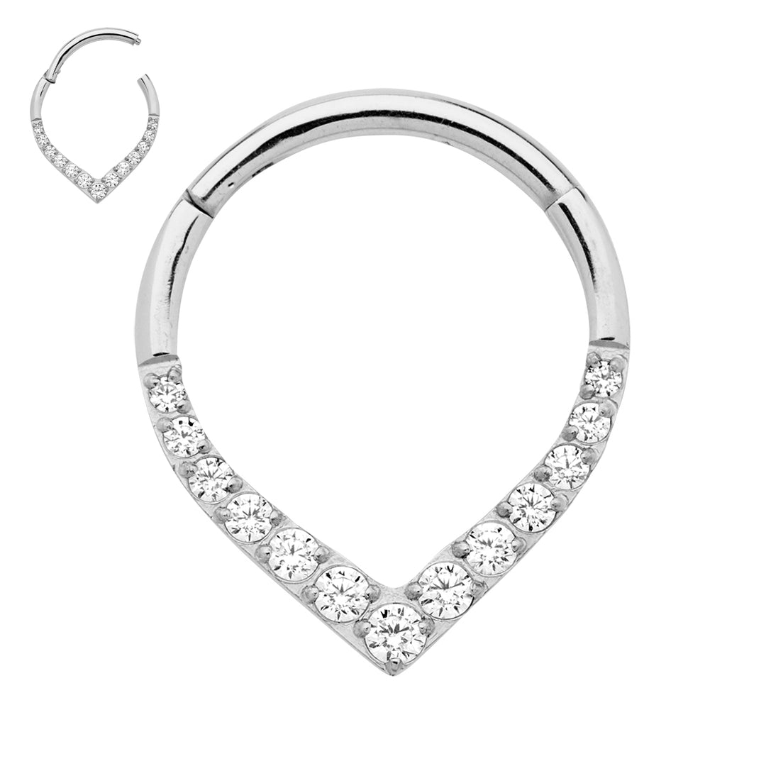 2pcs Titanium Gem Tear Drop Hinged Hoop Segment Ring Earrings - PFGWholesale