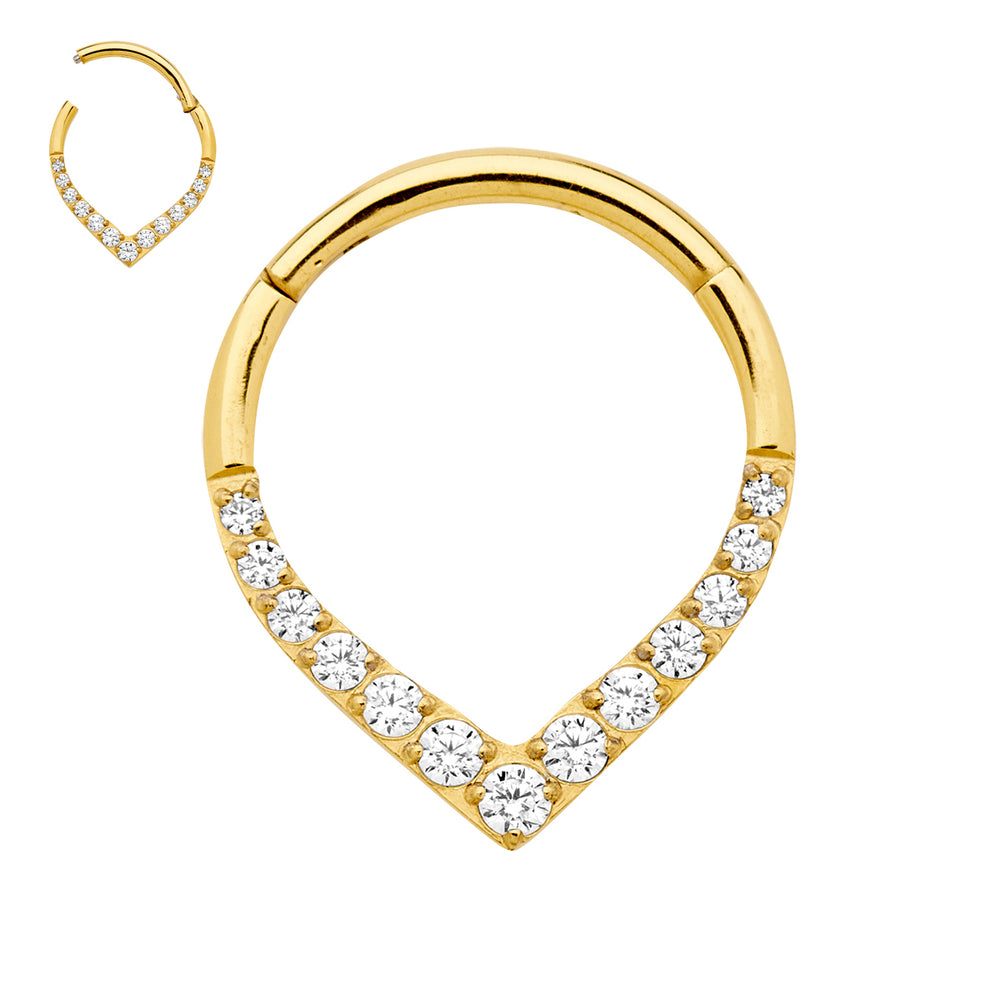 2pcs Titanium Gem Tear Drop Hinged Hoop Segment Ring Earrings - PFGWholesale