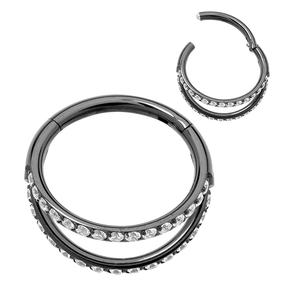 2pcs Titanium Gem Double Hinged Hoop Segment Ring Earrings - PFGWholesale