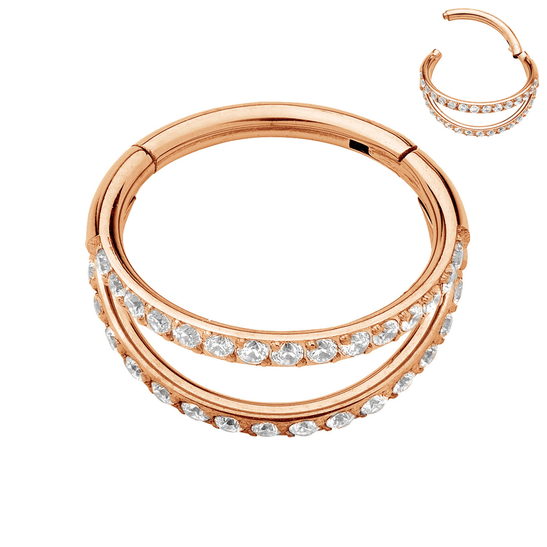 2pcs Titanium Gem Double Hinged Hoop Segment Ring Earrings - PFGWholesale