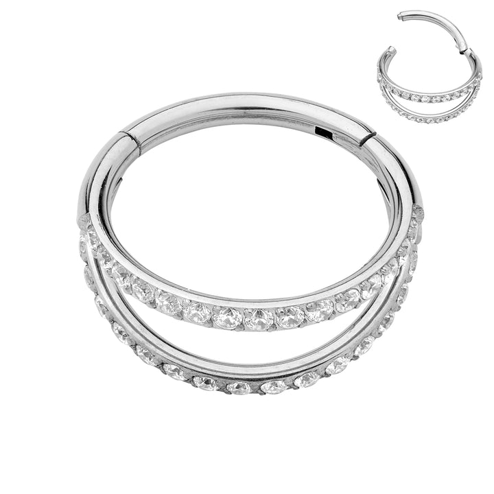 2pcs Titanium Gem Double Hinged Hoop Segment Ring Earrings - PFGWholesale
