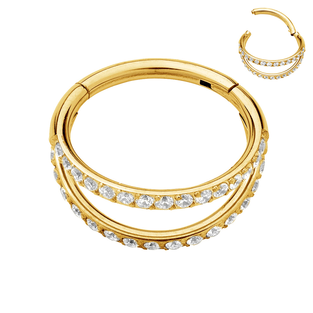2pcs Titanium Gem Double Hinged Hoop Segment Ring Earrings - PFGWholesale