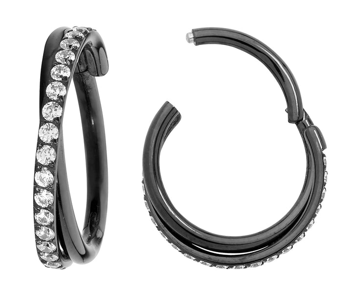 2pcs Titanium Twist Gem Hinged Hoop Segment Ring Earrings - PFGWholesale