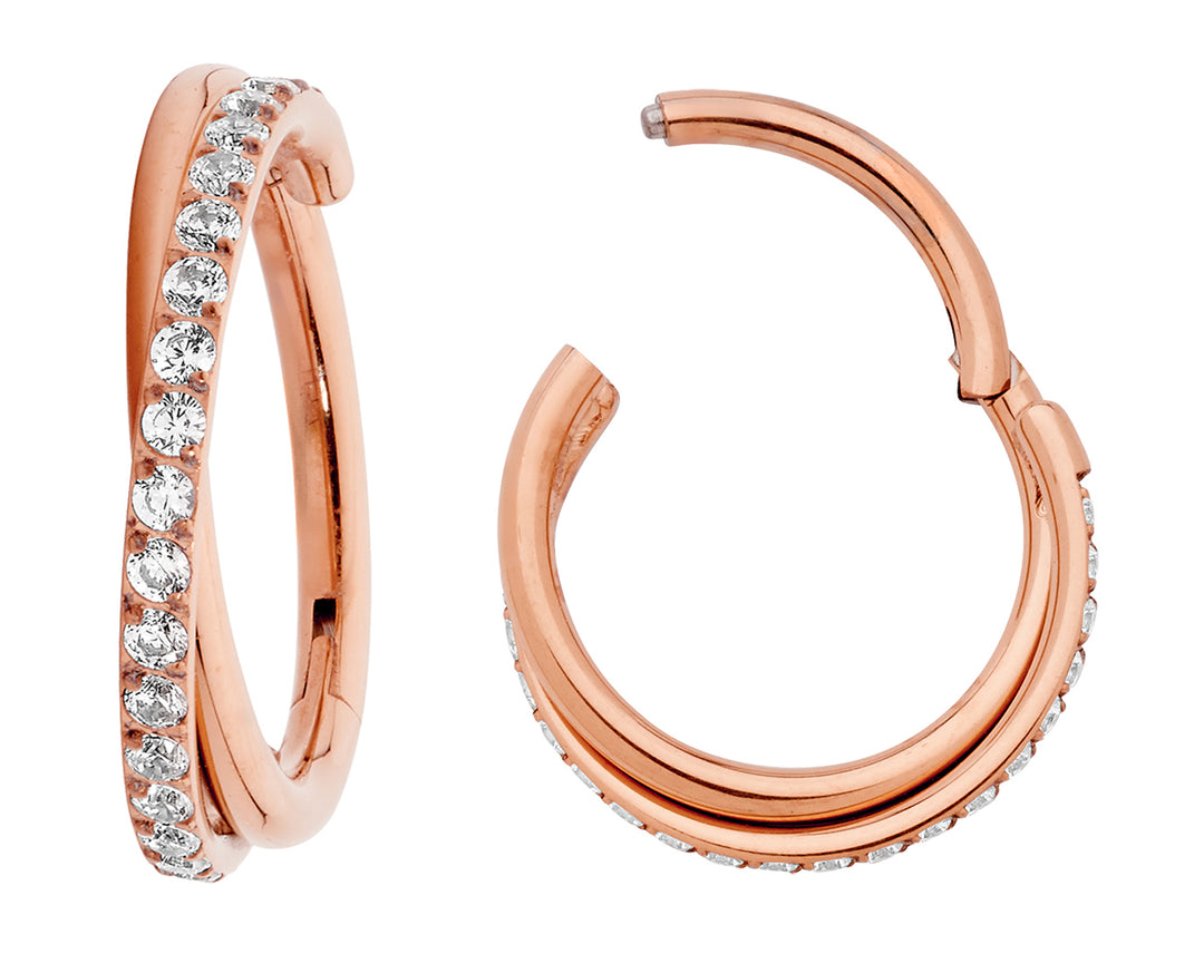 2pcs Titanium Twist Gem Hinged Hoop Segment Ring Earrings - PFGWholesale