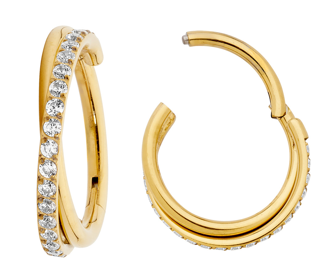 2pcs Titanium Twist Gem Hinged Hoop Segment Ring Earrings - PFGWholesale