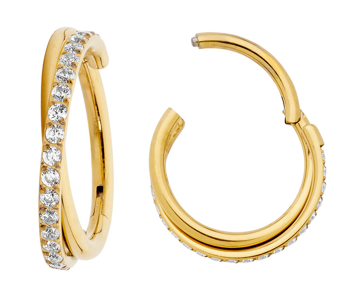 2pcs Titanium Twist Gem Hinged Hoop Segment Ring Earrings - PFGWholesale